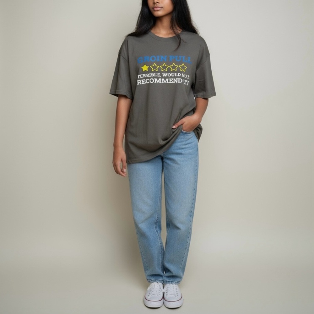 Gildan Groin Pull Funny Graphic T-Shirt Gray Unisex Size 2XL Cotton Tee